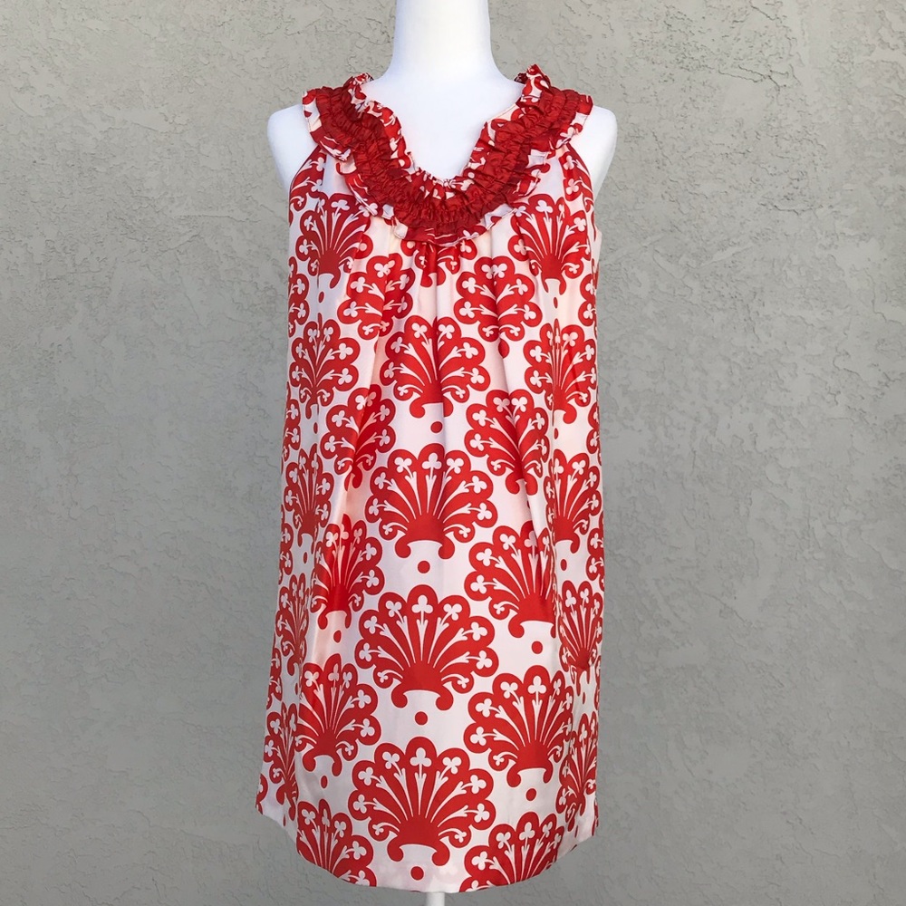 Milly Orange and Ivory Fan Print Shift Dress